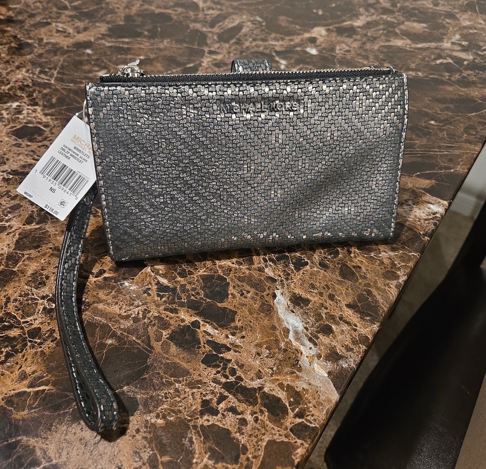 Michael Kors Metallic Pewter Wristlet Clutch